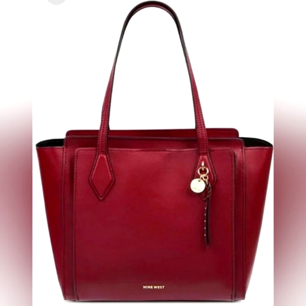 EUC💕NINE WEST LARGE CORDOBIN RED 3 COMPARTMENT TOTE BAG!